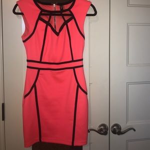 Electric pink bodycon dress w/ black piping